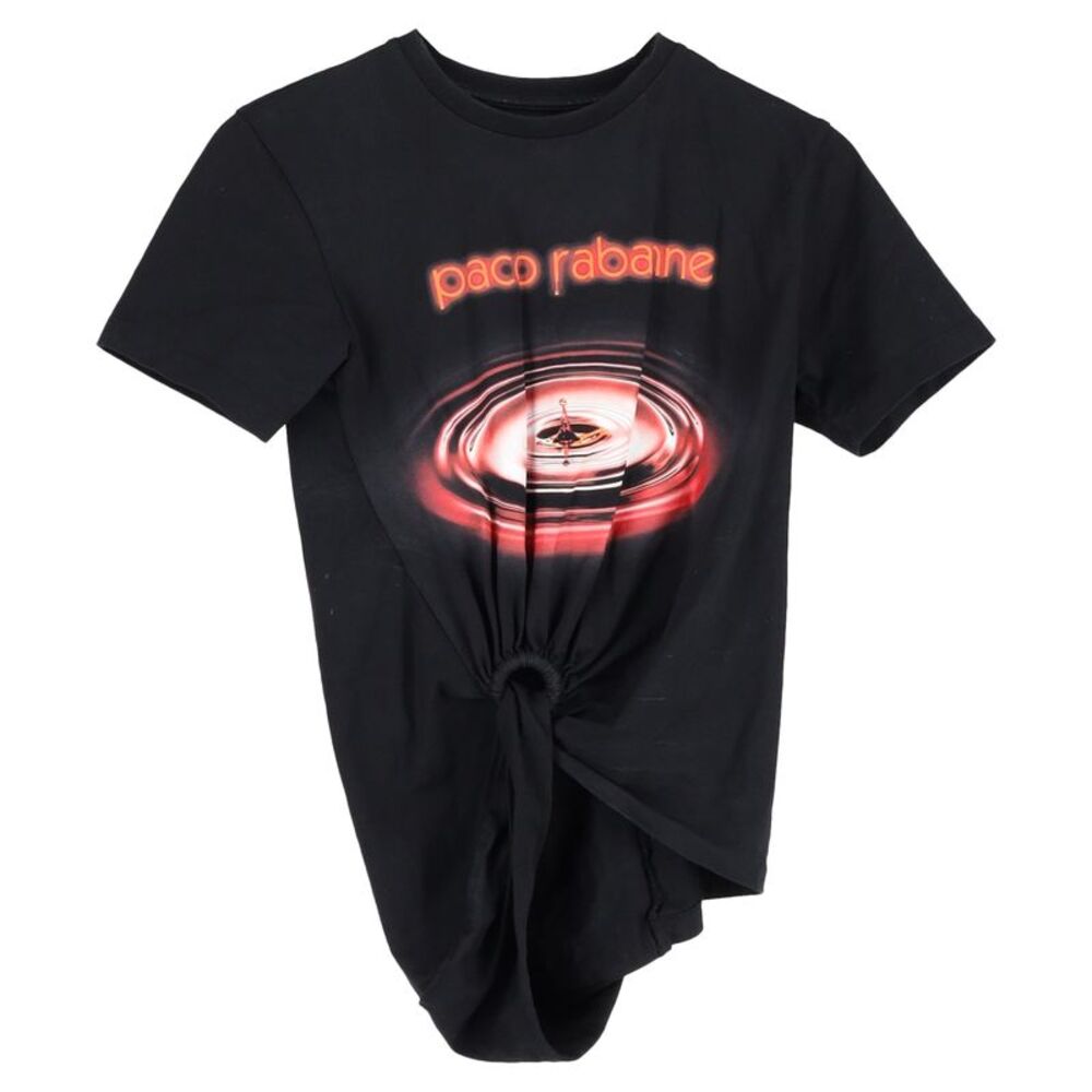 Paco Rabanne Drop Gathered T-Shirt in Black Cotton